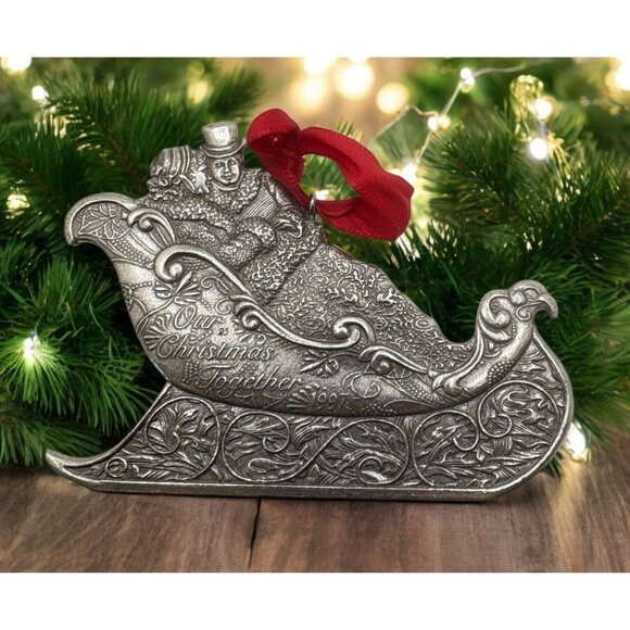Vintage Hallmark Our Christmas Together Sleigh Ride Ornament Pewter 1997 - Picture 1 of 7